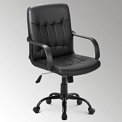 LIFE CARVER Medium Back Desk Chair with Arms 360 degree Swivel Computer Chair for Home Office Task Chair Adjustable Height Tilt Function Executive Chair Recline Cushioned Seat (PU) Cover