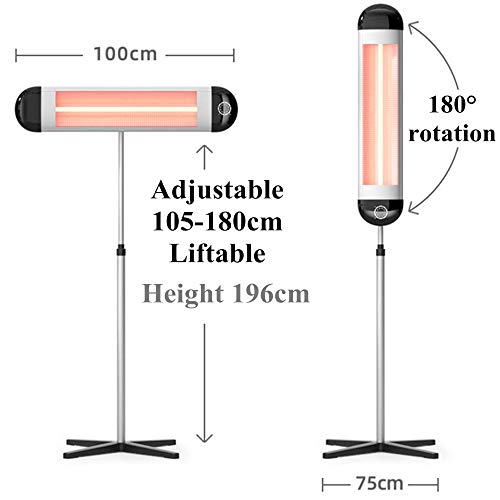 Gaofan 2 In 1 Electric Patio Heater, Floor Stand Or Wall-Mounted Unit, Outdoor Infrared Heater, 2500W /10 Adjustable Power Level/Overheat Protection/Height Adjustable #TOP6