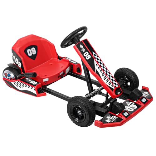 36V Electric Go Kart,Drift Kart with 350W Motors,Safety Belt,16mph Length Adjustment Drifting Ride-On Racing Go Kart for Kids Ages 6-12, LED Lights, Drift/Sport Mode (Red)