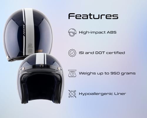 Image of Axor Retro Jet Euro Globe ISI and DOT Certified Gloss Finish Open Face Helmet for Men and Women with Stylish Peak- Royal Blue -M