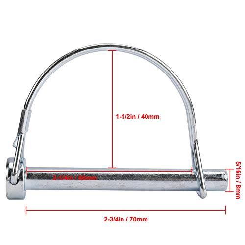 Yaemarine 10 Pcs 5/16" X 2-1/4" Round Wire Shaft Locking Pin Heavy Duty Safety Coupler Pin Shaft Locking Pto Hitch Pin With Round Arch Wire Retainer For Farm Trailers Lawn Garden #TOP5