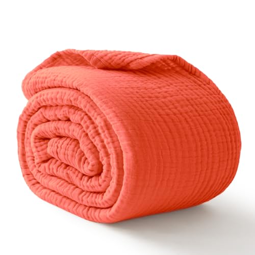 Image of 100% Cotton Muslin Blanket for Adults, 6-Layer, King, 108 x 90, Coral