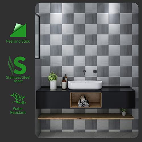 Lk 10Pcs Premium Self-Adhesive Metal Tiles - Peel And Stick Backsplash Tiles For Kitchen, 12"X12", Silver #TOP1