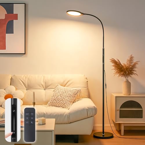 Bright LED Eye-Friendly Floor Lamp with Remote and Touch Dimmer & Adjustable Color Temperature, Smart Gooseneck Standing Light for Living Room,Kids Bedroom, Home Office Desk,Library Study Reading