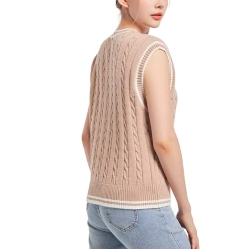 Image of Womens Sweater Vest Sleeveless Cotton Casual V Neck Pullover