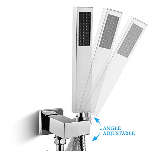Dr Faucet Hand Held Shower Wand Wall Mount Square Brass Handheld Shower Single Function With Wall Connector And Hose Set, Polished Chrome Finished #TOP1