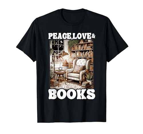 Leyendo en estantería Peace Love And Books Lover Camiseta