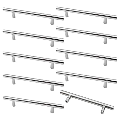 YHSKJCD Lot de 10 Poignee de Meuble Cuisine Inoxydable Argent, Poignee Porte Cuisine Espacement des Trous de 128mm, Arrondi Poignées pour Placards avec Vis,...