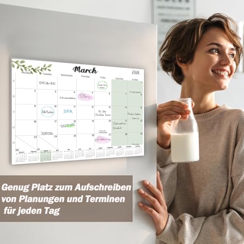 Qupuce Magnet Kalender kühlschrank 2026 A4 cm, Magnetischer Kalender von Jan.2026 bis Dez. 2026, Monatsplaner/Wandkalender Familienkalender für Zuhause oder Büro