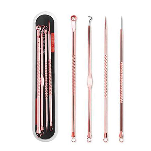 Mitesserentferner, 4 Stück Komedonenextraktor Pickel Akne-Werkzeug-Set zur Entfernung von Hautunreinheiten Pickeln Nadelpinzette Gesichtsbehandlung Edelstahl Gesichts-Nase Hautpflege (Roségold) Cover