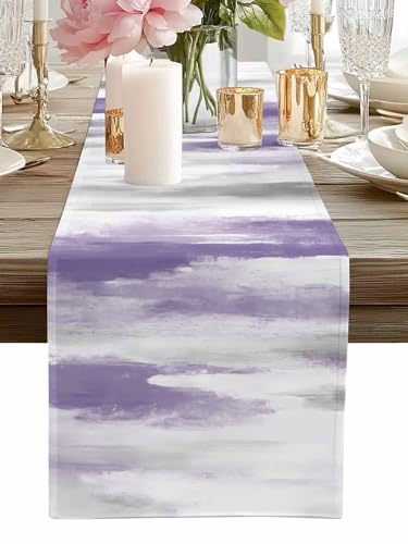Purple Grey Ombre Table Runner 36 Inches Long, Abstract Art Table Runner Dresser Scarf, Oil Painting Modern Kitchen Dining Tables Decoration for Holiday Party Wedding Home Decor, 13"x36"