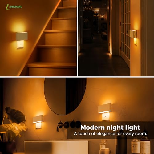 Image of L LOHAS LED Night Light, 2 Pack Dimmable Modern LED Night Lights Plug into Wall,Dusk to Dawn Sensor Night Lights for Kid, 0-100LM 2000K Amber Nightlight for Hallway Bedroom Stairway