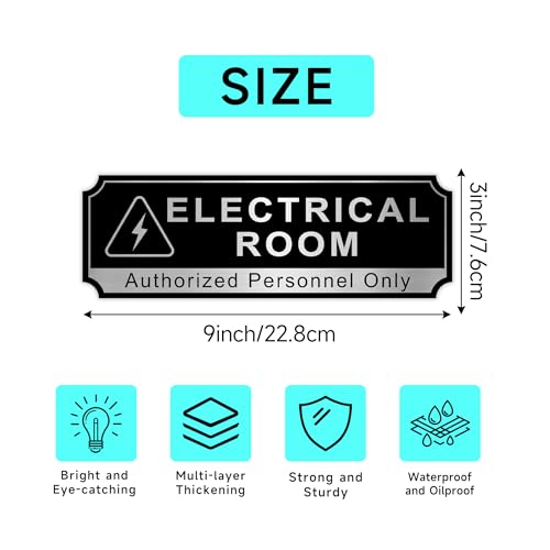 Electrical Room Sign for Business Door, Self-Adhesive Durable Modern Electric Closet Room Sticker for Home, Brushed Silver Authorized Personnel Only Signs for Business ,Workplace