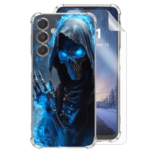 HJCYXJLK Samsung Galaxy A55�p�N���A�t�H���P�[�X�A�y�ʃX���������\�t�gTPU�A�ϏՌ��l�������h�~�ی�J�o�[Samsung Galaxy A55�p�ABlue Reaper Skeleton