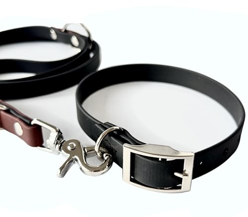 Original Biothane® Hundeleine 2m - Verstellbar, Wasserfest & Robust, mittel-große und kleine Hunde, Scherenkarabiner Bruchlast 160 kg (Schwarz/Braun/Silber)