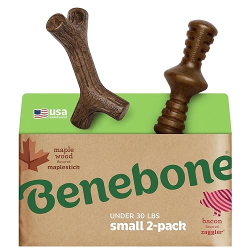 Image of Benebone 2-Pack Maplestick /Zaggler Durable Dog Chew Toys, Real Maplewood, Real Bacon, Made in USA Small