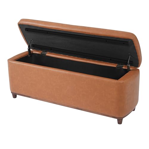 Christopher Knight Home Della Living Room Ottoman with Storage, Faux Leather Entryway Storage Ottoman Bench, Rectangular Sofa Foot Stool, Bedroom End of Bed Bench, Shoe Organizer, Tan Brown by Christopher Knight Home - Image 4