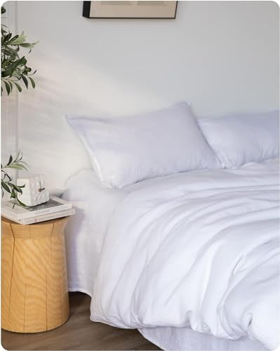 Image of XZ XIFA 100% Washed French Flax Linen Envelope Pillowcases, Pack of 2, Breathable & Durable Farmhouse Bedding (White, Standard King 20 inchx36 inch)