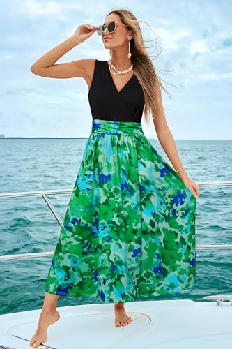 Image of Newshows Women's 2026 Lightweight Summer Wedding Guest Beach Vacation Casual V Neck Split Flowy Maxi Dress