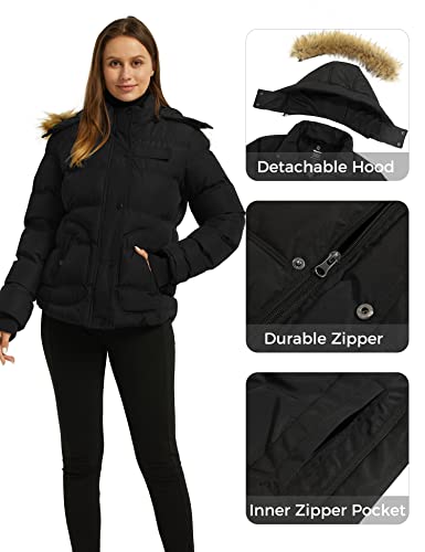Wantdo Women's Parka Winter Puffer Coat Casual Warm Jacket With Hood Black Large #TOP5