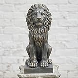 Greens Word Sculptures Garden Statues, Outdoor Lion Statue 27in Tall, Magnesium Oxide Stone Composite Animal Sculpture Statue Decor for Home Decor Yard Patio Garden, Dark Gray with Gold Accents
