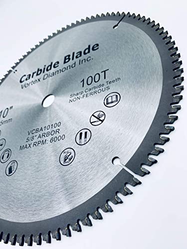 Vortex Diamond Vab 10 Inch 100 Teeth Tct Non-Ferrous Metal Circular Saw Blade With 5/8" Arbor (10 Inch 100 Teeth) #TOP1