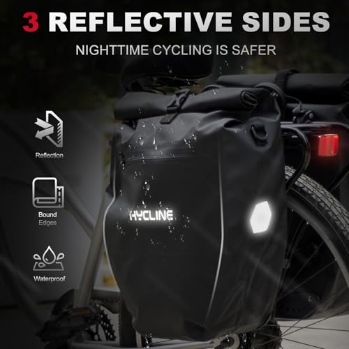 Hycline Waterproof Bike Panniers Bag: Bicycle Rear Rack Bags 28L Large Capacity with Dual Carrying Handle and Shoulder Strap for Commuting Cycling Traveling Touring Shopping - 2PCS - Thumbnail 2