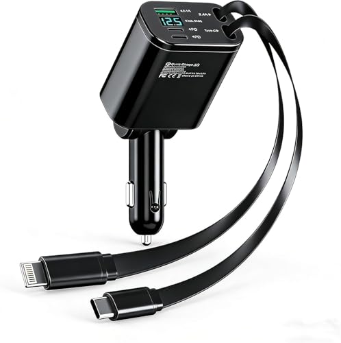 QuorrixTech �� �[�d�� �V�K�[�\�P�b�g �ԍڏ[�d�� �J�[�`���[�W���[ ������莮�P�[�u�� LED�d���\�� Type-C100W/20W�}���[�d 5�䓯���g�p �L�k�[�d�P�[�u�� 2 �{�t�� USB-C + USB-L ���@��Ή� DC12/24V