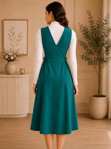 Image of WineRed Women Soild Pinafore Dress with Button