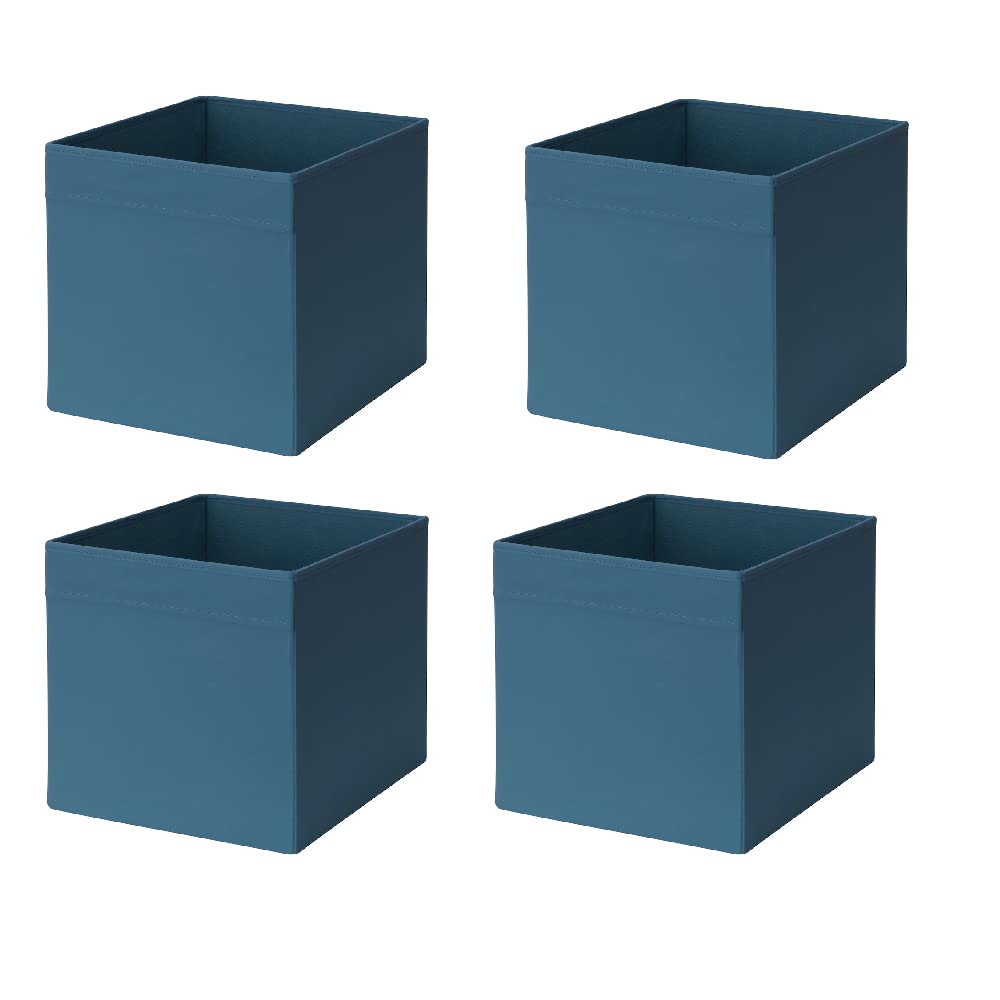 4X Drona Storage Box With Side Handles Cloth Books Home Organizer Velvety Fabric Basket Bin Dark Blue 33x38x33 cm + Free Fordables Shoe Bag