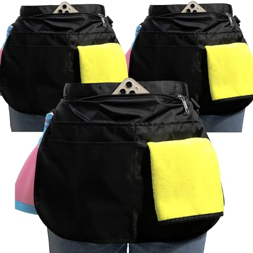 Bafelia Small Size Cleaning Caddy Apron for Women with 5 Pockets, 3Pcs Professional Waterproof Cleaning Supplies for Housekeepers (3, Black, Small)