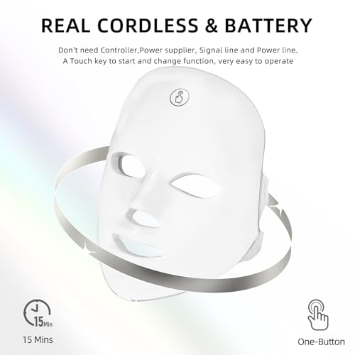 KNNKNN Red Light Therapy for Face, Blue LED Light Therapy Mask, 7-1 Colors LED Facial Skincare Mask at Home, USB Rechargeable, Cordless