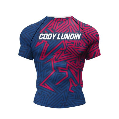 MECH-ENG Mens Graphic Compression Shirts Short Sleeve Quick Dry Athletic Workout Gym Undershirt Running Base Layer Top (Red and Blue Small)