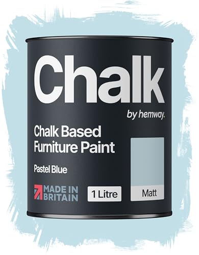 Hemway Chalk Based Furniture Paint, Pastel Blue 1L, Matt Finish Shabby Chic, Chalk Paint Furniture & Walls, Quick Dry & 1 Coat