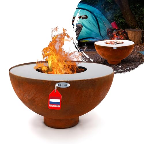 HEAT Outdoor Living Gystad Feuerschale mit Grill - Feuerschale 60 cm - Grillrost und Plancha - Für den Garten - 60x60x40 cm