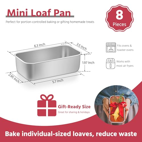 E-far Mini Loaf Pan Set of 8, Small Stainless Steel Bread Baking Pans for Oven, 6.3 x 3.5 Inch Tiny Meatloaf Pans for Homemade Bread Pound Cake Brownies, Non-toxic & Dishwasher Safe by E-far - Used condition - Image 2