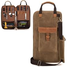 Damero Chef Knife Bag, Waxed Canvas Chef Storage Bag with 11 Slots and 2 Mesh Pockets, Knife Carrier Travel Knife Bag with Top Handles and Detachable Shoulder Strap for Kitchen Tools & Chef Utensils