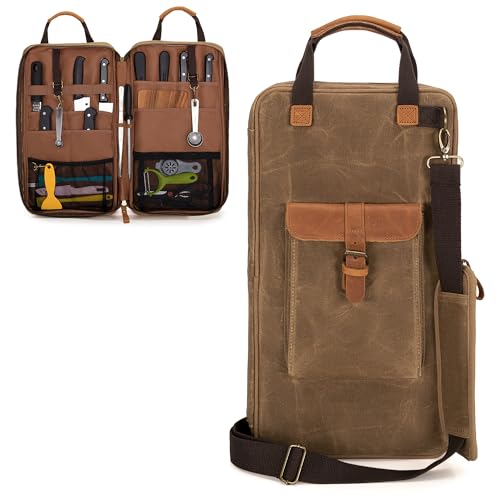 Damero Chef Knife Bag, Waxed Canvas Chef Storage Bag with ...