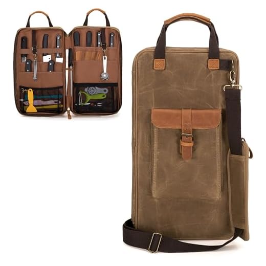 Damero Chef Knife Bag, Waxed Canvas Chef Bag with 11 Slots & 2 Mesh Pockets