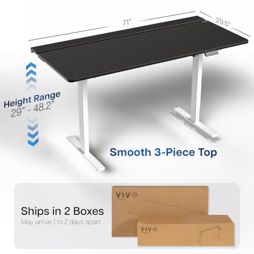 Image of VIVO Black 71 x 30 in Standing Desk, DESK-KIT-1W6-P3B-71 | Electric, Holds 220 lbs, Sit Stand, Height Adjustable, Cable Tray, Full-Size Mouse Pad, Office Furniture, White Frame
