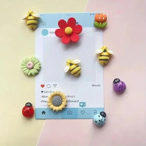 Image of 10 Pc Resin Flower Bees Bugs Fridge Magnets for Home Decor & Gifting | Kitchen Decoration Stylish Refrigerator Accessories | Cute Fridge Magnets