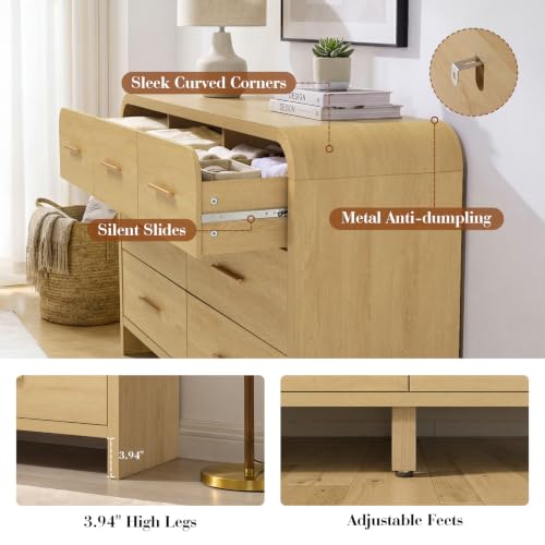 Image of Curved Drawer Dresser for Bedroom with 7 Drawers, 54'' Wide Chest of Drawer