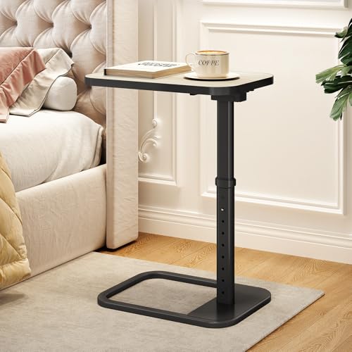 Image of Driftwood Grey TV Tray Table, Adjustable Height & Rounded Metal Corners, Snack Table for Couch, Sofa, Bed, Chair, Living Room, C Shaped End Side Table for Eating, Dinner or Laptop, Small Spaces