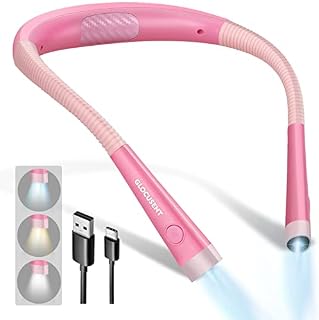 Glocusent Neck Reading Light, Book Light for Reading in Bed at Night, Rechargeable Neck Light Long Lasting Up to 80+ Hrs, 3 Colours & 6 Brightness Levels, Perfect for Avid Readers & Knitters