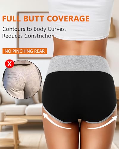 ASIMOON Womens Cotton Underwear High Waisted Slight Tummy Control Panties Soft Breathable Full Coverage Briefs Multipack3