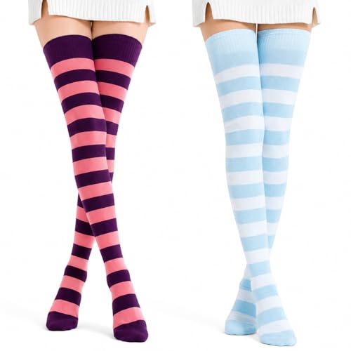 Image of Kayhoma Extra Long Cotton Stripe Thigh High Socks Over the Knee High Socks