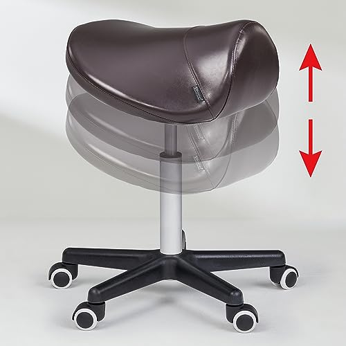 MASTER HEALTH PRODUCT Massage Professional Ergonomic Saddle Stool, Adjustable Pu Leather Hydraulic Rolling Stool, Hygienic Clinic Spa Massage Stool,Salon Chair with Swivel Wheels