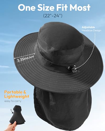 Image of Sun Hats for Men Wide Brim Bucket Hat with Neck Flap for Fishing & Hiking Mens Sun Hat for UV Protection