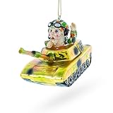 Santa The Tank Commander Glass Christmas Ornament