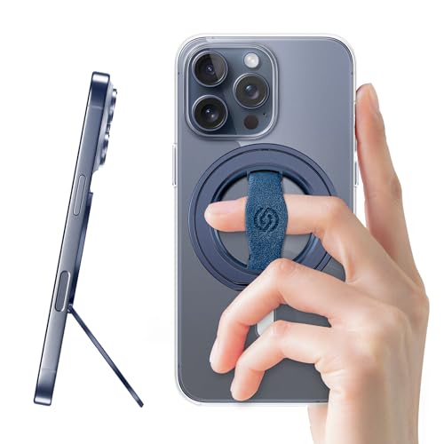 Image of EWA MagOne 3rd Gen [Compatible with MagSafe] Phone Grip Stand with Finger Strap, Removable Magnetic Ring Holder Kickstand Loop for iPhone 17,16,15,14,13,12 Series-(Blue)